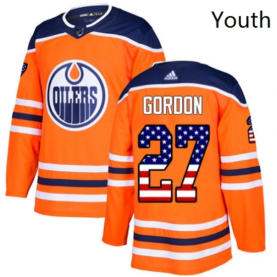 Youth Adidas Edmonton Oilers 27 Boyd Gordon Authentic Orange USA Flag Fashion NHL Jersey